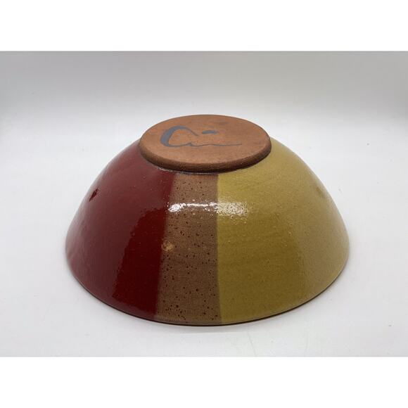 Studio Art Pottery Bowl Artist Signed Ombré Design w Yellow/Red and Brown. - Picture 3 of 11